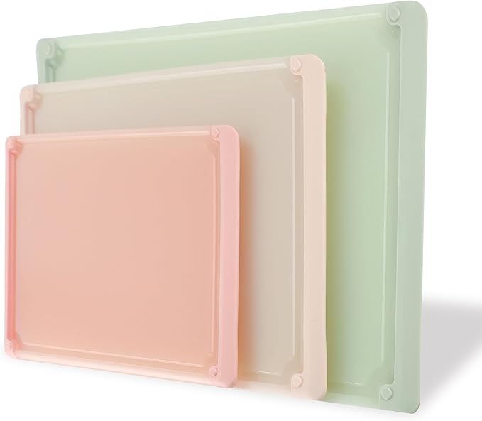 COOK WITH COLOR Extra Large Cutting Board Set, Jumbo-Sized Boards with Rubber Border for Enhanced Cooking Experience, 3-Piece, Sage Pink