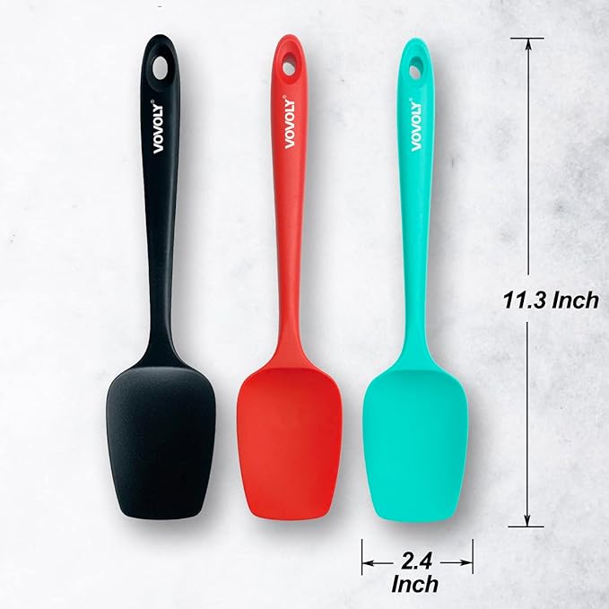 Silicone Spatula Set, Heat Resistant Rubber Spoon Spatula with Seamless One Piece Design, Non-Stick Spoonula, Flexible Scrapers Baking Mixing Tool,3 Pack, Multi-color