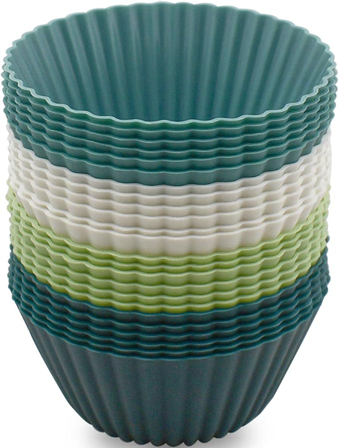 24 Pack Silicone Baking Cups Reusable Muffin Liners Non-Stick Cup Cake Molds Set Cupcake Silicone Liner Standard Size Silicone Cupcake Holder Silicon Cups for Baking Bpa Free (4 Colors)