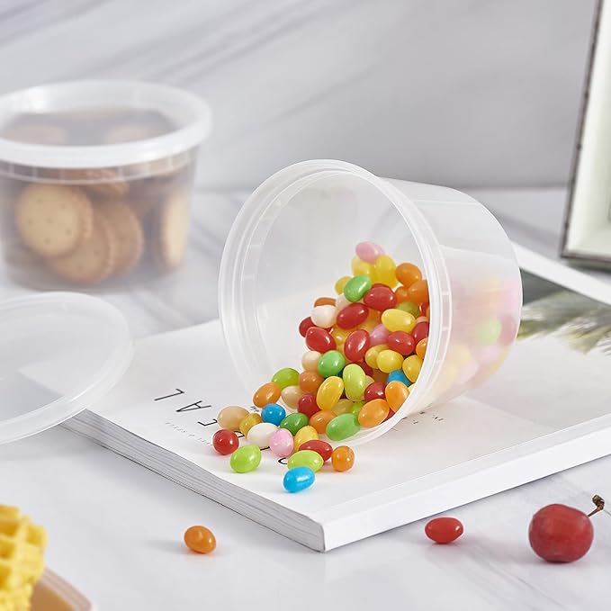 16 oz. Plastic Deli Containers With Lids, 48 Sets - Leakproof, Stackable, BPA Free, Microwavable, Freezer Safe (Formerly FULING)