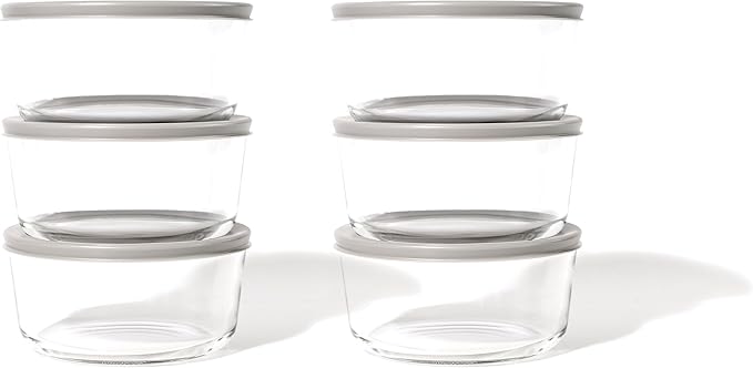 12-Piece Glass Food Storage Containers Set (6 Containers + 6 BPA-Free Lids) | 4-Cup, Leakproof | Microwave, Freezer, Oven & Dishwasher Safe | Ideal for Meal Prep & Pantry Organization