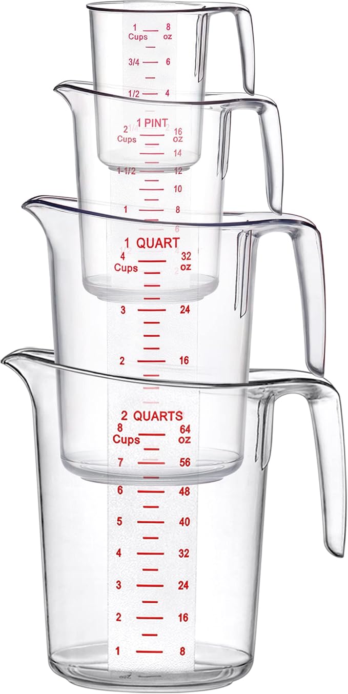 Amazing Abby - Melissa - Plastic Measuring Cups (4-Piece Set), Food-Grade Measuring Jugs, 1/2/4/8-Cup Capacity, Unbreakable, Stackable, Dishwasher-Safe, Great for Oil, Vinegar, Flour, and More