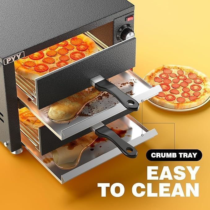 PYY Commercial Pizza Oven -12 Inch Double Decker Pizza Ovens 2-Layers Countertop Pizza Cooker Electric Indoor with Timer Stainless Steel Pizza Maker for Party Restaurant Home, Black