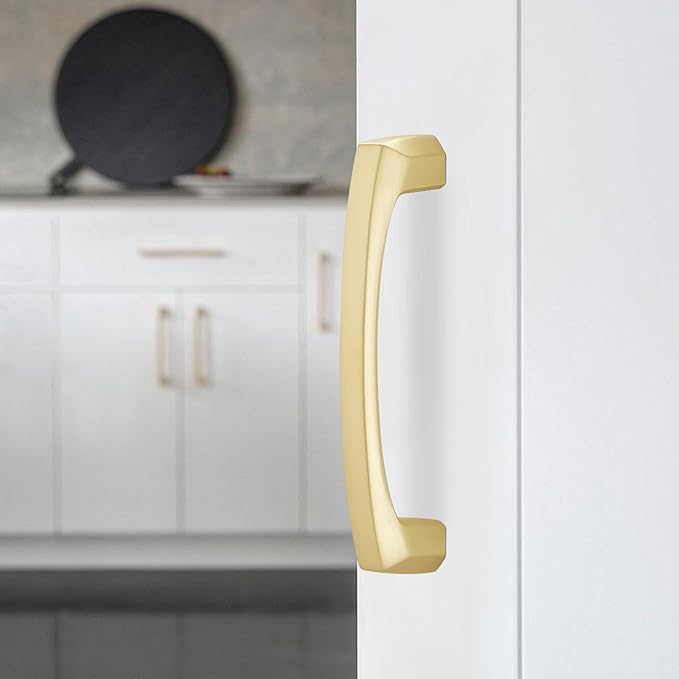 10 Pack 3-3/4 Inch Kitchen Cabinet Handles Brushed Brass Cabinet Pulls Zinc Alloy Drawer Pulls Solid Kitchen Hardware