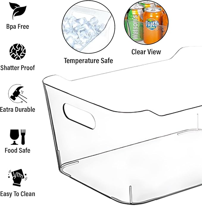 Plastic Clear Storage Bins with Labels, Home Freezer Refrigerator Pantry Organizers and Storage Containers Fridge Organizer Bins Kitchen Organization Cabinet Medicine Bin for organizing