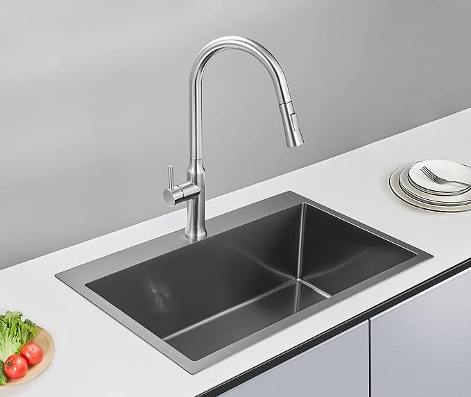 28x18 inch Drop in Kitchen Sink Black - 18 Gauge Top mount Bar Sink Single Bowl, 9 inch Deep Stainless Steel Overmount Sinks Handmade with Strainer