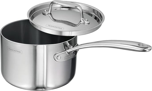 Tramontina Utsava Tri-Ply Clad Stainless Steel 2.2-Quart Sauce Pan with Lid and Ceramic Non Stick Interior, Induction-Ready Small Saucepan