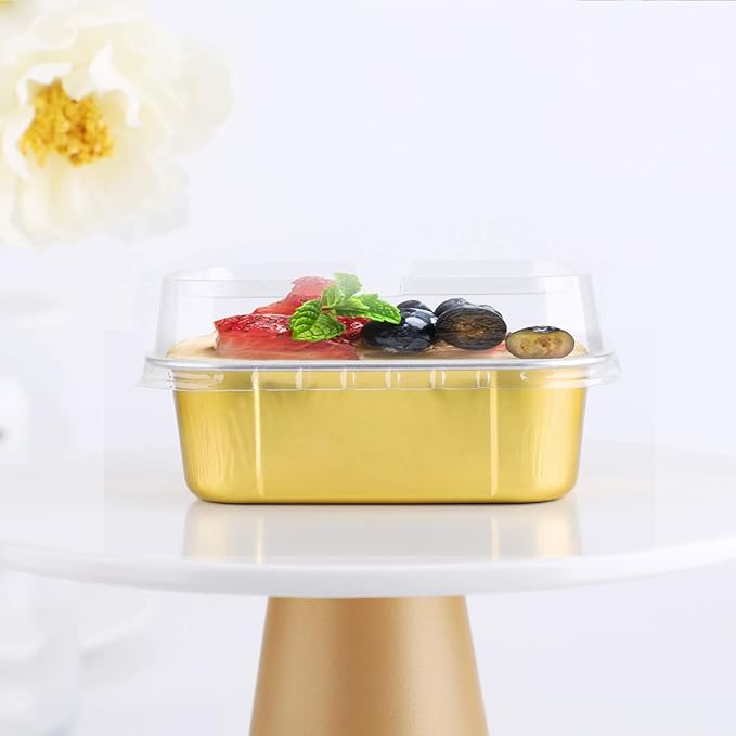 EUSOAR Baking Cups Aluminum Foil, 5.7oz 50pcs Reusable Cupcake Cups with Lids, Pie Ramekins, Creme Brulee Cup, Custard Cake Pudding Cup, Catering Party Favor-Gold