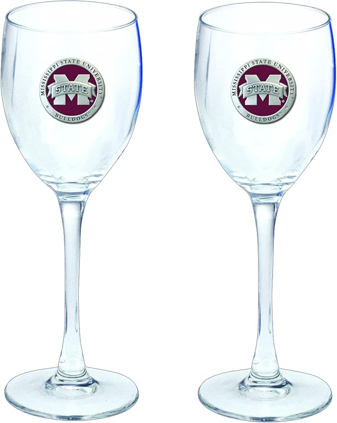 Heritage Pewter Mississippi State Bulldogs Glass Goblets – Set of 2 | 12 OZ Goblet Wine Glasses | Expertly Crafted Pewter Glass