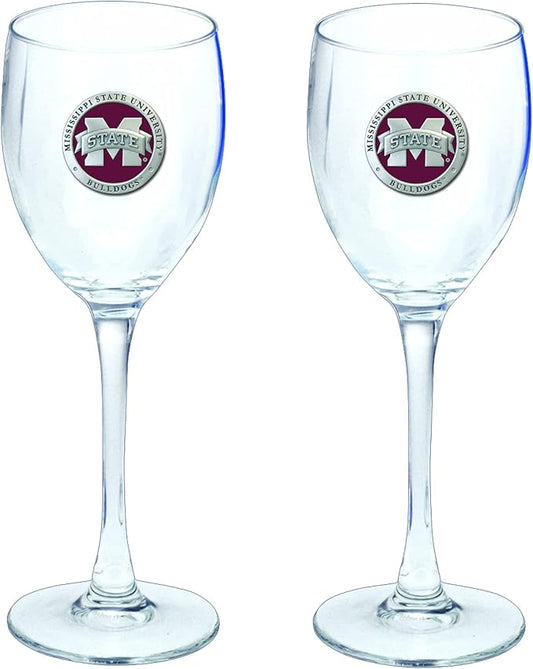 Heritage Pewter Mississippi State Bulldogs Glass Goblets – Set of 2 | 12 OZ Goblet Wine Glasses | Expertly Crafted Pewter Glass