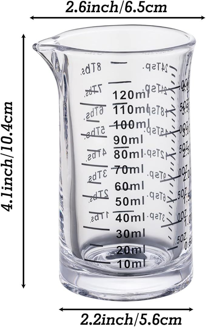 Ackers 4 Oz Glass Measuring Cup,Borosilicate Shot Glass with V-Shaped Spout-Black Line