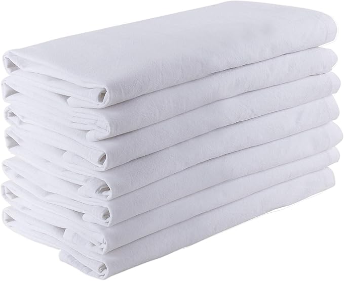 DG Collections 100% Cotton Flour Sack Towels – 7 Pack, 33x38 Inches, White, Lint-Free, Pre-Washed, Hemmed Edges – Reusable Kitchen Towels for Cleaning, Embroidery, Printing & Crafts - White