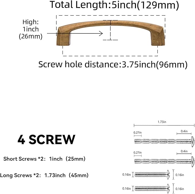 10 Pack 3-3/4 Inch Kitchen Cabinet Handles Antique Brass Cabinet Pulls Vintage Drawer Pulls Aged Kitchen Hardware