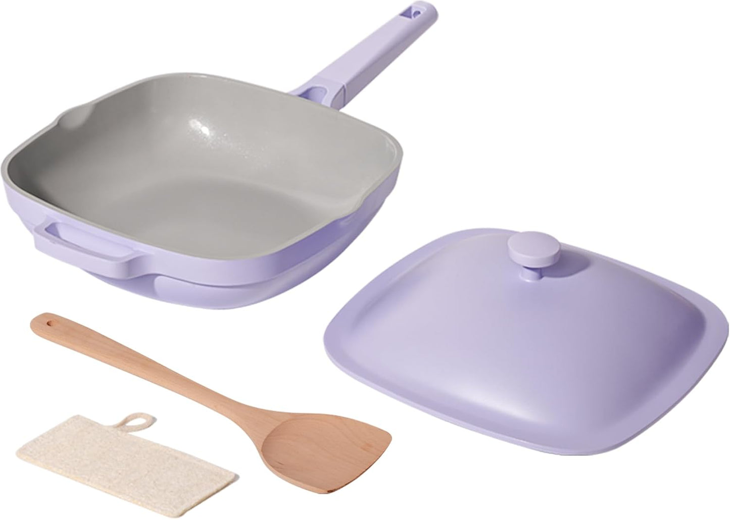 10.5 Inch(3.8QT) Ceramic Pan with Lid,Non Stick Frying Pans Cast Aluminum Deep Sauté Pans,Ti-Ceramic Non Toxic Pix Pan with Wooden Spatula and Scrubber-Dusk Petal