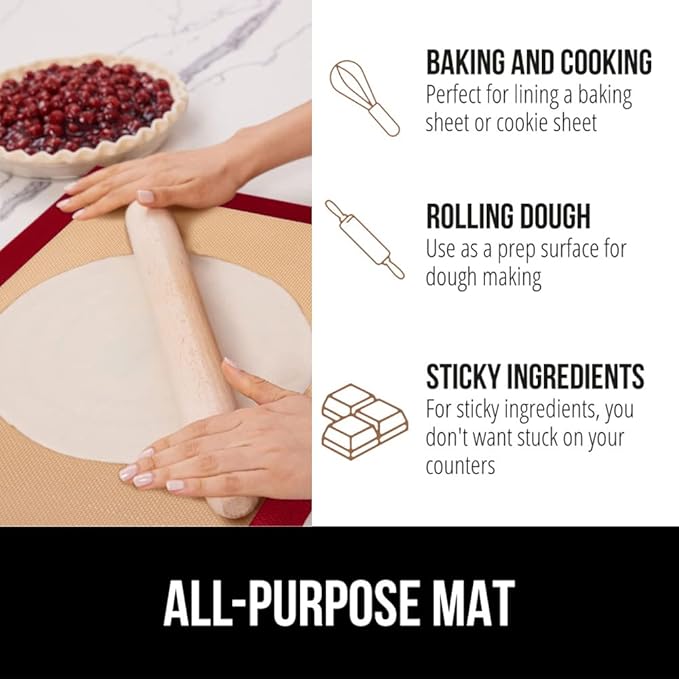 GORILLA GRIP Reusable Nonstick Silicone Baking Mat, 2-Pack, BPA-Free Oven Safe Food Liner for Toaster Ovens, Mini Cookie Sheets, Easy Clean, Holiday Baking Essentials, 11.75x8.25, Quarter Sheet, Red