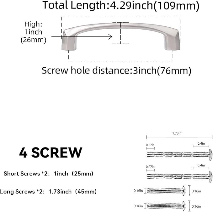 20 Pack 3 Inch(76mm) Kitchen Cabinet Handles Brushed Satin Nickel Cabinet Pulls Silvery Drawer Pulls Zinc Alloy Kitchen Hardware