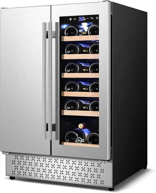 Tylza Wine and Beverage Refrigerator, 24 inch Dual Zone Wine Beverage Cooler Built-in and Freestanding, with Seamless Stainless Steel Door Quick Cooling Under Counter Beer Wine refrigerator