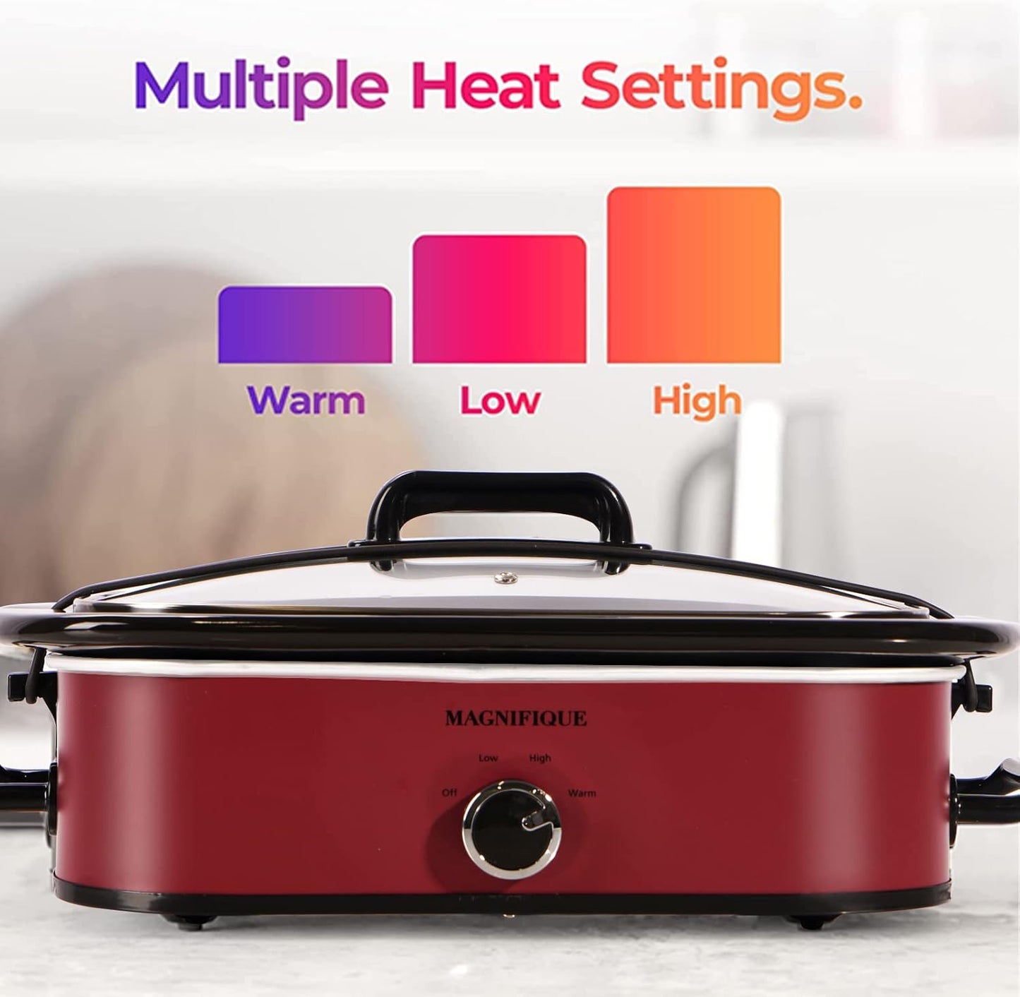 Magnifique 4-Quart Slow Cooker with Casserole Manual Warm Setting - Perfect Kitchen Small Appliance for Family Dinners, Dishwasher Safe Crock, Red