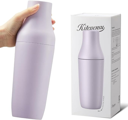 Kitessensu Hybrid Cocktail Shaker | Vacuum Insulated Stainless Steel Martini Shaker with Double Wall Martini Cup | Integrated Measuring System | Tumbler Lid & Cocktail Recipes Included | Orchid
