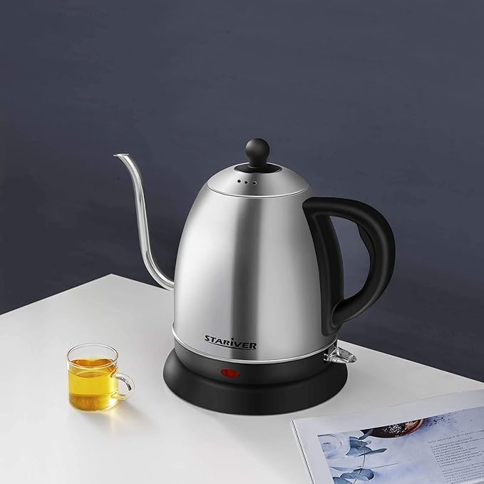 Stariver Electric Kettle Gooseneck Kettle, 1L Water Boiler, BPA-Free, Pour Over Tea Pot Stainless Steel for Coffee & Tea with Fast Heating, Auto-Shut Off and Boil-Dry Protection Tech
