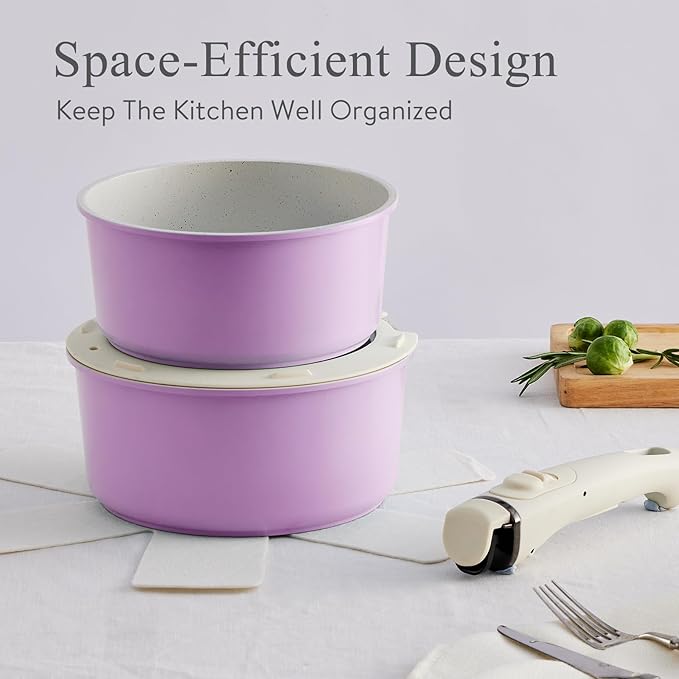 Pots and Pans Set Healthy Non toxic Non Stick Ceramic Cookware Set 21 Pcs Detachable Handles, Oven Safe, Induction Dishwasher, Stackable Frying Pan (PFOS, PFOA Free),Pink