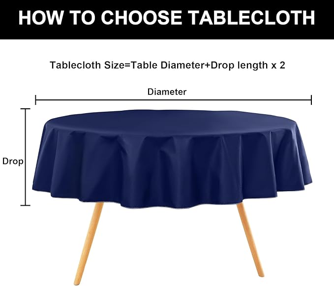 homing Round Vinyl Tablecloth, Waterproof Spillproof Plastic Flannel Backed Table Cloth, Wipe Clean Table Cover for Dining, Buffet Parties and Camping (Navy Blue, 60")