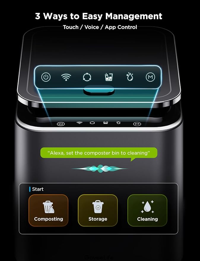 GoveeLife Smart Electric Composter for Kitchen, 3L Compost Bin Indoor with App & Voice Control, Auto-Cleaning, 3 Modes, Turn Food Waste to Fertilizer for Garden, Food Waste Compost Machine