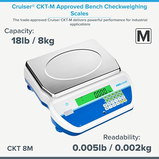 Adam Equipment CKT-M Approved Bench Checkweighing Scales for Industrial Weighing, checkweighing, Parts Counting, Setting Pricing by Weight NTEP Measurement Canada, CKT 8M, 18lb/8kg x 0.005lb/0.002kg
