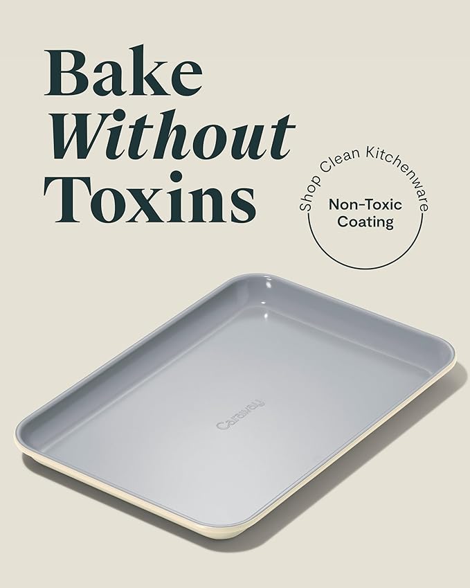 Caraway Nonstick Ceramic Small Baking Sheet Duo (9x13”) – Non-Toxic, PTFE & PFOA Free – Oven Safe – Aluminized Steel Core – Mini Sheet Pan for Baking, Roasting & More - Cream