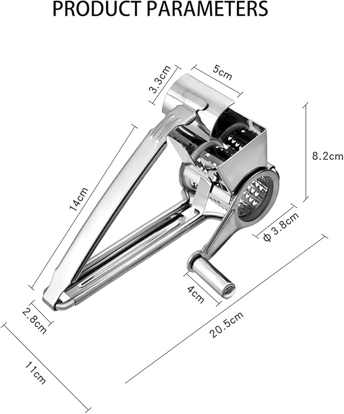Cheese Grater with Handle, Stainless Steel Multipurpose Food Vegetable Potato Hand Grater for Grating and Shredding Hard Cheese, Chocolate, Medium, Walnuts, Potato, Carrot