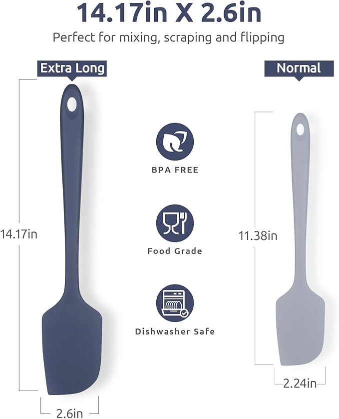 14in Extra Large Silicone Spatula: U-Taste 600ºF Heat Resistant Flexible Silicon Mixing Stirring Cooking Scraping Baking Bowl Scraper Seamless Spreader for Kitchen Nonstick Cookware (Midnight Blue)