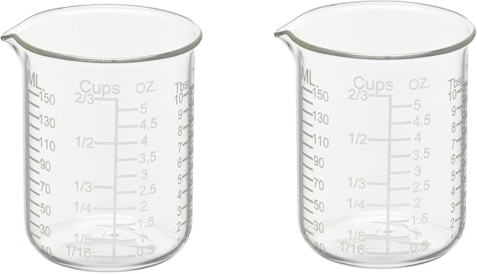 Ackers Etching Scale Measuring Glass V-Shaped Spout Made of High Borosilicate Glass Measuring for Kitchen or Restaurant, Easy to Read, 150 ML (5 Oz)- Pack of 2