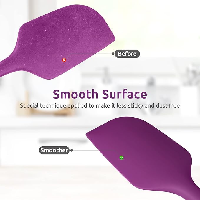 U-Taste Flat Spatula & Spoon Spatula: 11.38in 600ºF Heat Resistant Silicone Bowl Scraper, Flexible Rubber Kitchen Cooking Mixing Utensil with Upgraded Non-Stick Surface (Set of 2, Purple)