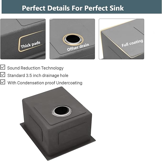 Lordear Undermount Bar Sink 17 Inch Deep Single Bowl 16 Gauge Stainless Steel Under Counter Square Kitchen Bar Prep RV Camper Outdoor Handmade Sink Basin