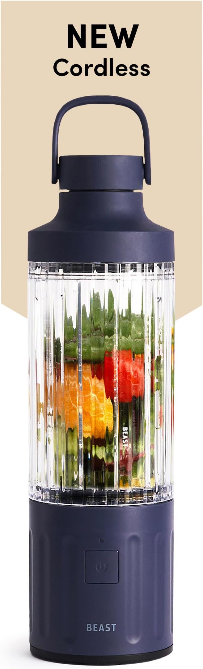 Beast GO Cordless, Premium Portable Blender for Shakes & Smoothies, 22oz Blending Vessel, Blends Ice & Frozen Fruit, Rechargeable USB-C Battery, Drinking Lid and Straw System (Navy)