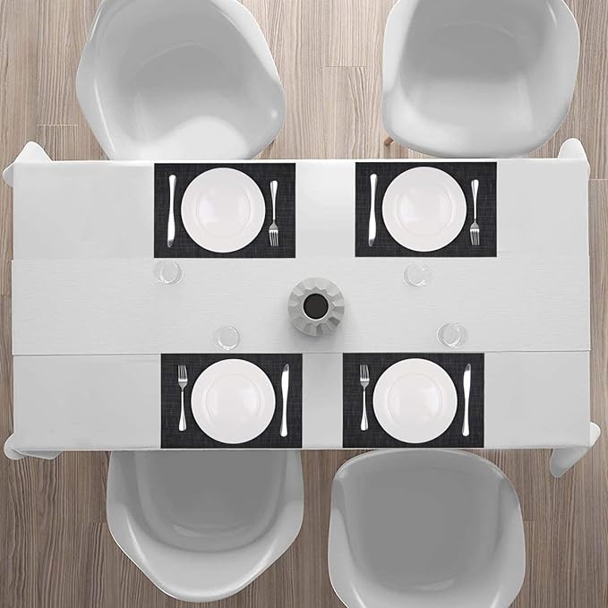 SHACOS Placemats Set of 6 Woven Vinyl Place Mats for Dining Table Wipe Clean Stain Resistant Table Mats Indoor Outdoor (6, Black)