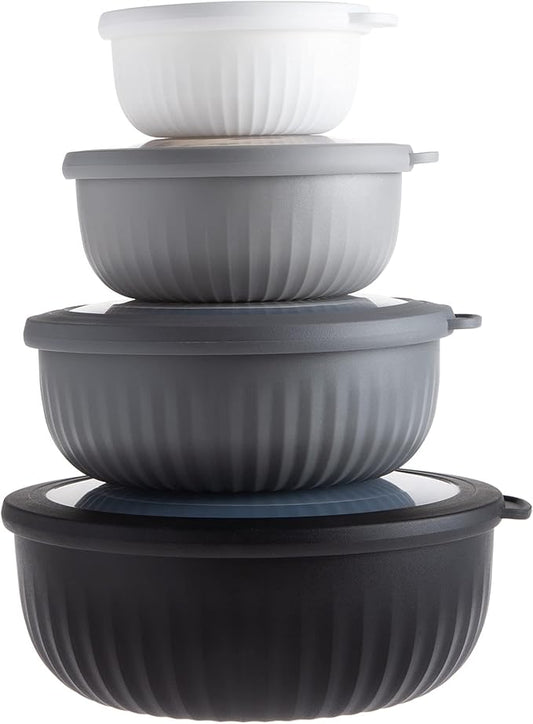 COOK WITH COLOR Prep Bowls with Lids- Wide and Deep Nesting Plastic Small Mixing Bowl Set with Lids, 8 Piece Set - Wide Bowls, Black/White