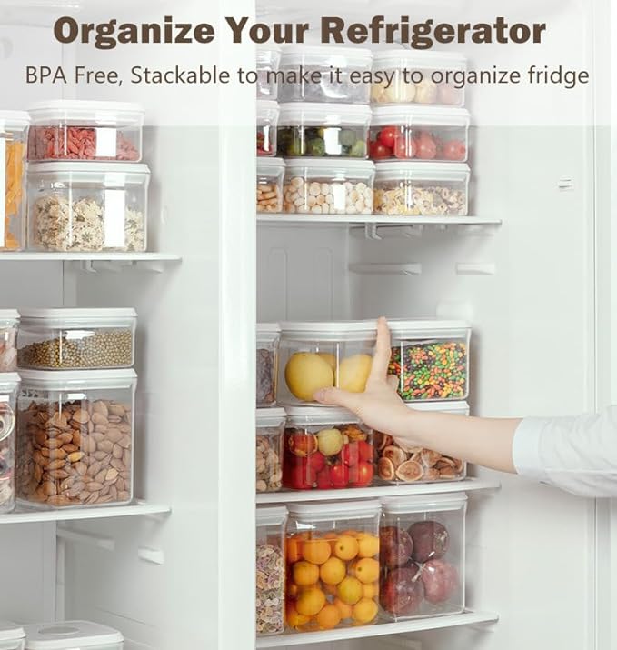 Pop Airtight Food Storage Containers Set with Lids, 6 Pcs Stackable One Button Opening Food Containers Kitchen Pantry Organization and Storage, BPA Free Stackable Cereal Container (0.5, 1.2, 1.8qt)*2