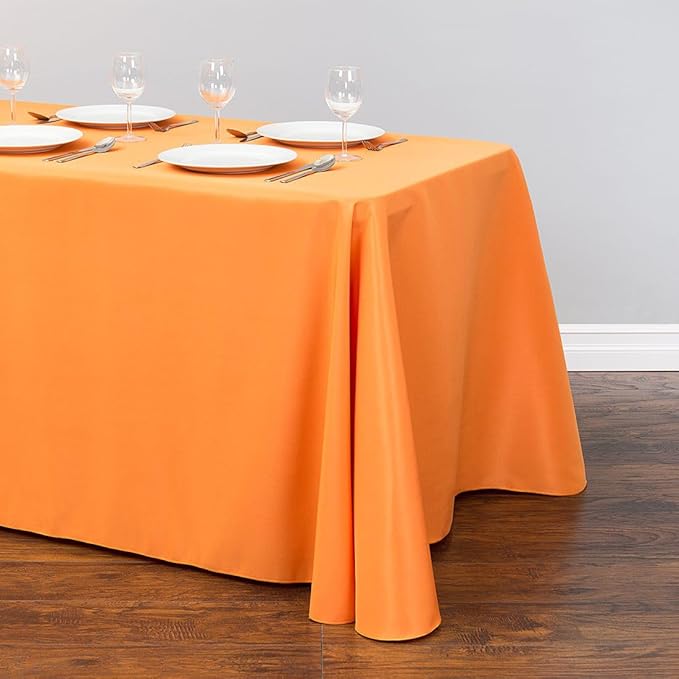 LTC LINENS Bulk 10-Pack Rectangular Tablecloths 90 In x 156 In with Rounded Corners - Orange Table Covers for 8 ft Table Floor-Length Drop - Wrinkle Resistant Polyester Fabric Cloth for Wedding, Party