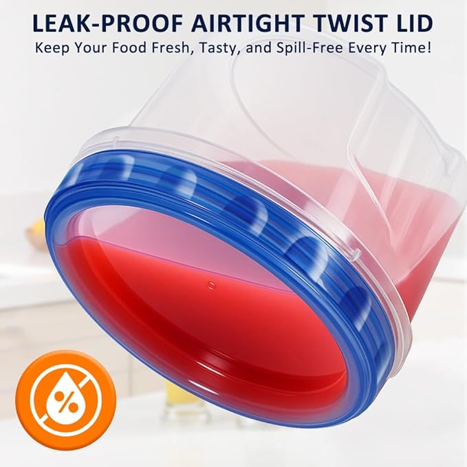 10 Pack 17oz Reusable Freezer Storage Containers with Twist Top Lids Airtight, Clear Plastic Food Storage Meal Prep Containers for Leftover Lunch Fruit Salad Oats, Small Soup Container Microwave Safe