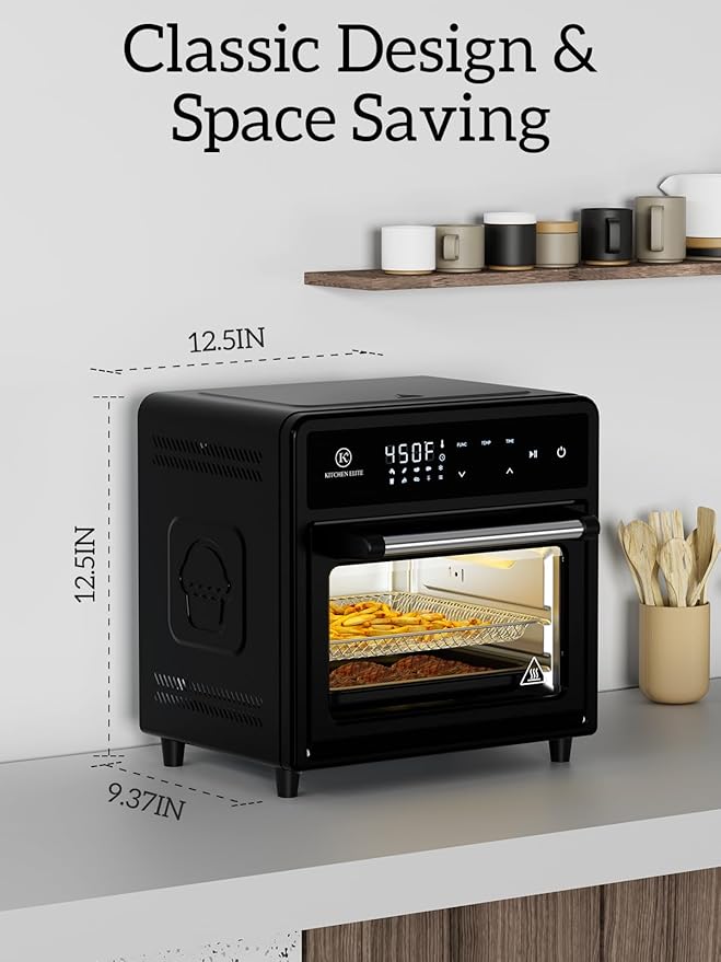 Kitchen Elite Air Fryer Toaster Oven Combo, 12.6 QT Stainless Steel Airfryer 10 in 1, Convection Oven Countertop 450°F, Non-Toxic for Bake, Roast, Reheat, Broiler, Dehydrate with Digital Touch Screen