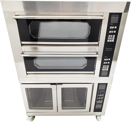 220V Commercial Pizza Oven 3PH Stainless Steel Countertop Electric Movable Pizza Oven with fermentation Tank 4 Baking Sheets and 8 Fermentation Sheets for Commercial Use