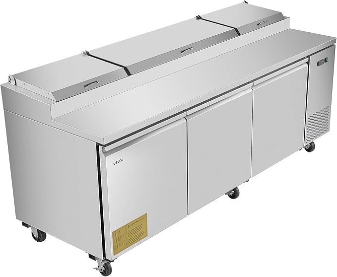 VEVOR 93"W Commercial Refrigerator, Pizza Prep Refrigerated Table, 19.3" Ultra Wide Countertop Food Prep Cooler, 30.8 Cu.Ft Single Door Salad Prep Fridge, 12 Pans Pizza Make Worktop with Cutting Board