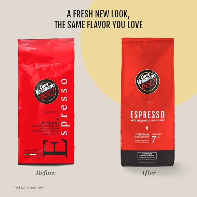 Caffe Vergnano 1882 Espresso Whole Bean Arabica Roast Coffee, 1.1 lb bag - Italian Medium Roast Coffee Beans with notes of Chocolate, Nuts & Caramel, Intensity 7/10-500g Bag