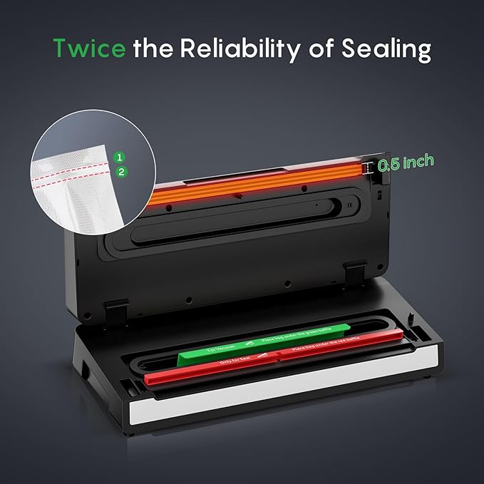 FRESKO Automatic Vacuum Sealer for Food with 95 kPa Powerful Suction, Compact Food Sealer machine Starter Kit with 10 Vacuum Bags for Dry/Moist Food, Sous Vide, Meal Prep