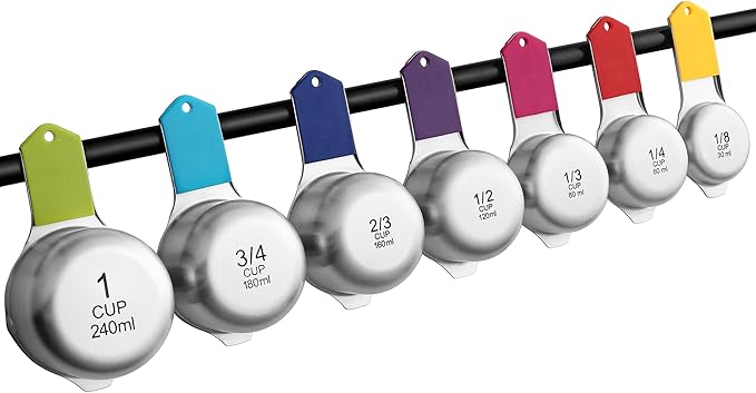 Spring Chef Magnetic Stainless Steel Measuring Cups, Patented, Kitchen Tools with Easy to Read Markings for Measuring Dry or Liquid Ingredients, Set of 7, Multicolor