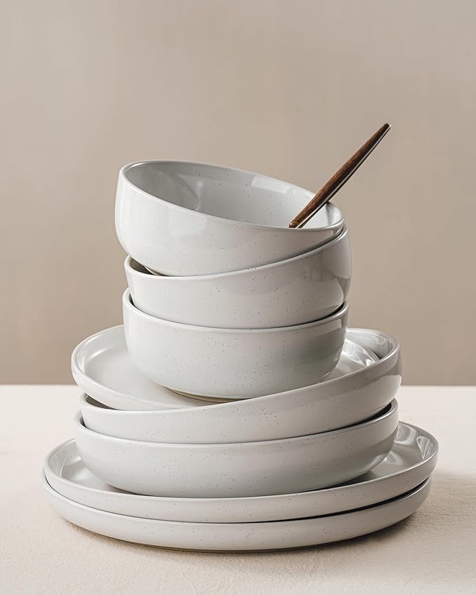 Famiware Milkyway Plates and Bowls Set, 18 Pieces Dinnerware Sets, Dishes Set for 6, White