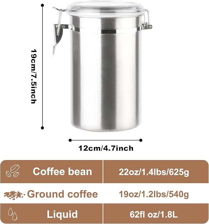 Coffee Canister 4 Pcs Stainless Steel Food Container with Clear Lids Airtight Container Stackable Canisters Kitchen Pantry Storage for Cereal, Snacks, Candy, Herbs, Spices, Sugar, Tea (1.8L Silver-4)