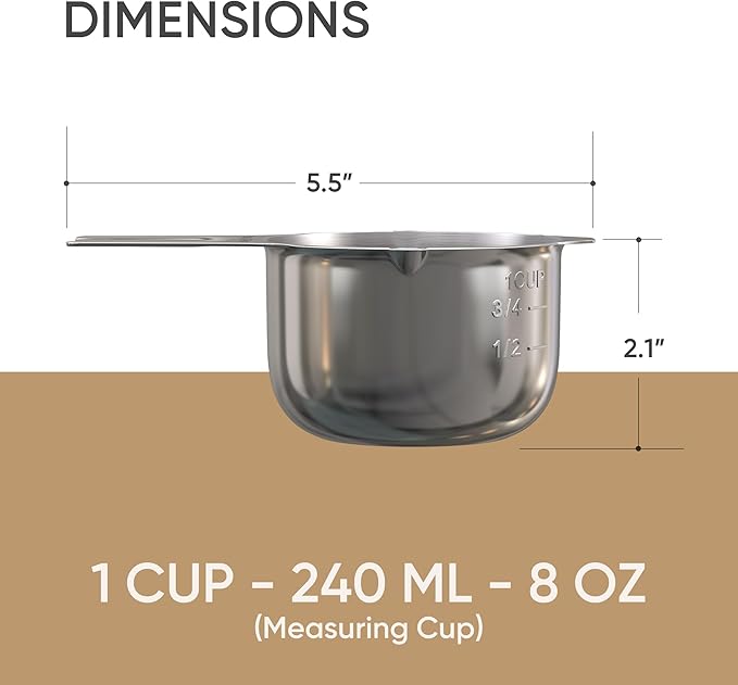 Color Up 1 Cup Measuring Cup (240 ml) – Premium Chrome Stainless Steel, Accurate for Wet & Dry Ingredients, Embossed Markings, Easy-Pour Spouts, Dishwasher-Safe, Kitchen Essential