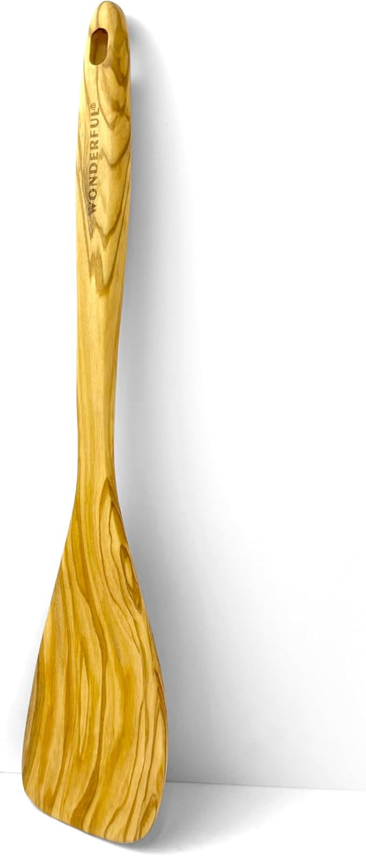 WONDERFUL 13.5 Inch Long Olive Wood Spatula/Turner for Cooking, Flat Frying Spatula Handmade for Kitchen Cookware, Non-Stick